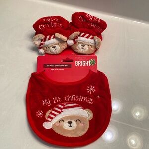 Baby’s my first Christmas bib and booties
